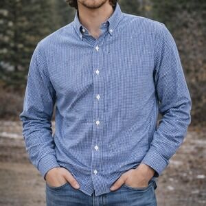 Dockers Mens Classic Fit Stain Defender Business Casual Blue Shirt Large